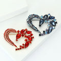 Open Double Heart Floral Crystal Brooch in Red or Blue view 3