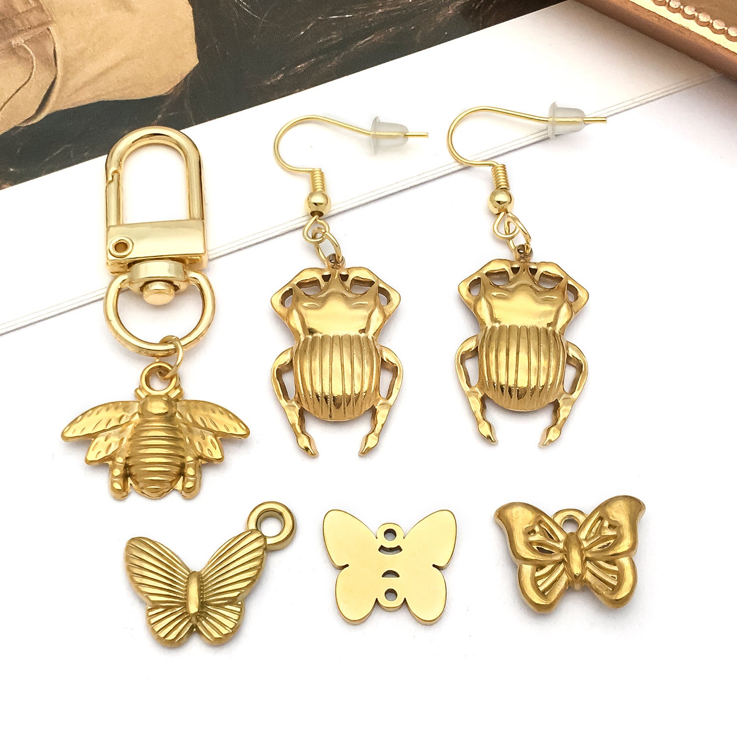 Stainless Steel Bee Butterfly Insect Charm Pendant for DIY Necklace Earrings Keychain