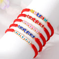 Red Woven Cord Five Butterfly Evil Eye Adjustable Bracelets view 1