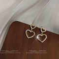 Gold-Tone Double Open Heart Crystal Drop Stud Earrings Pair view 3