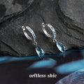 Silver Blue Crystal Huggie Hoop Earrings Teardrop Drops view 6