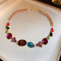 Gold Multicolor Gemstone Pearl Necklace Drop Earrings view 6