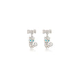 Silver Bow Aqua Eye Curled Tail Cute Cat Stud Earrings view 5