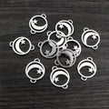 Moon and Star Round Connector Charms in Silver Tone Metal view 6