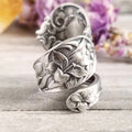Sculpted Floral Spoon Wrap Ring In Antiqued Silver Tone view 3