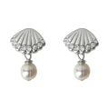 Silver Tone Seashell Zircon Stud Freshwater Pearl Drop Earrings view 5