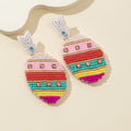White Bunny Stud Striped Easter Egg Drop Earrings With Rhinestones view 3