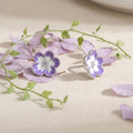 Purple Five Petal Flower Clear Center Stud Earrings view 4