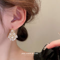 Gold Tone Pearl Cluster Open Hoop Earrings Jewelry view 3