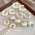 Pearl White Acrylic Earring Set Six Mixed Hoop Styles view 3
