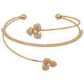 CZ Pearl Flower Multi Layer Open Bangle Cuff Silver Gold view 5