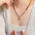 Brown Beaded Gourd Pendant Necklace with Turquoise Color Accents view 3