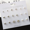 Nine Pair Pearl Look Ball and Clear Stud Earring Cards view 7