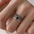 Silver Tone Black Heart Multi Band Ring Hollow Hearts view 1