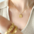 Gold Square Angel Relief Pendant Necklace Cable Chain Style view 4