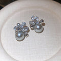 Pearl And Crystal Cluster Silver Tone Stud Earrings view 6