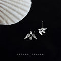 Antique Silver Bird Stud Earrings With Dark Marquise Stone view 3