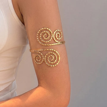 Gold Hammered Spiral Open Upper Arm Statement Cuff