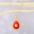 Gold Tone Ornate Teardrop Evil Eye Pendant Necklaces in Six Colors view 6