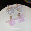 Pastel Shell Petal Drop Earrings with Crystal Bar Studs view 2