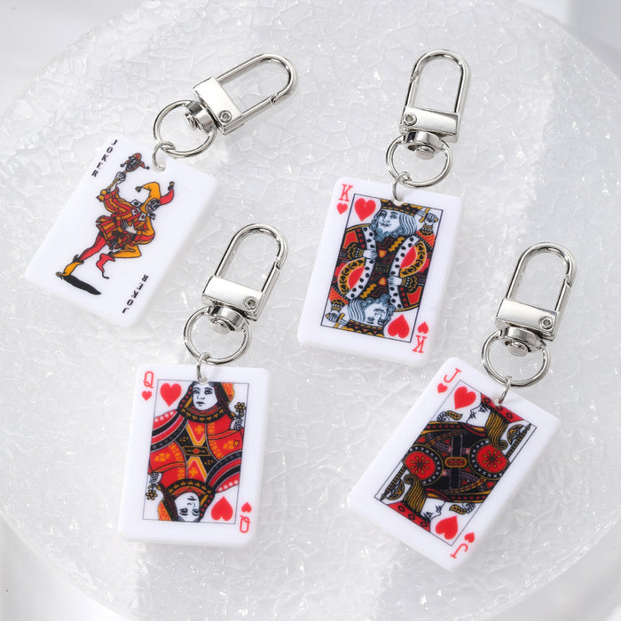 Silver Tone Playing Card Acrylic Clip Keychains in Four Designs