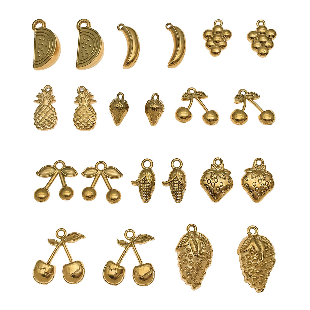 Gold Stainless Steel Cherry Strawberry Banana Charm Pendant for DIY Earrings Necklace