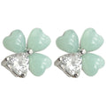 Mint Green Four-Leaf Flower Stud Earrings Clear CZ view 5