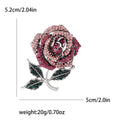 Rhinestone Rose Brooch Silver Tone Green Leaf Red Purple Pin view 7