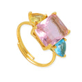 Gold Open Ring Pink Emerald-Cut Zircon Side Accents view 5