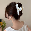 White Embroidered Flower Pearl Claw Clip Hair Accessory view 4
