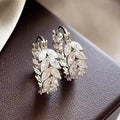 Silver Tone Marquise Leaf CZ Huggie Hoop Earrings Pair view 2