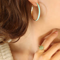 Enamel Circle Hoop Earrings White Blue Pink on Gold Metal view 4