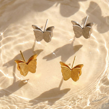 Matte Double Layer Butterfly Stud Earrings in Gold and Silver Tone