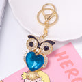 Heart Gem Owl Keychain Rhinestone Eyes Gold Clasp Six Colors view 10