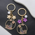 Purple Cat Sakura Pearl and Flower Wreath Enamel Keychain view 2