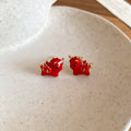 Red Enamel Horse Stud Earrings with Gold Tone Mane Details view 6