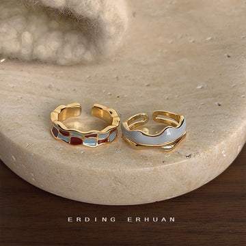 Gold Tone Irregular Mosaic Open Rings In White And Multicolor Styles