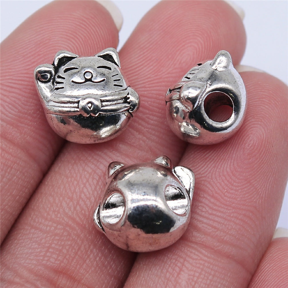 13x12mm 4.5g Multicolor Zinc Alloy Lucky Cat Large Hole Beads for Bracelet DIY Jewelry Making