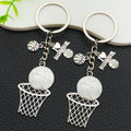 Antique Silver Basketball Hoop and Ball Metal Keychain view 2