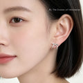 Silver Tone Sculpted Long Tail Ribbon Bow Stud Earrings For Women view 2