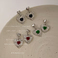 Silver-Tone Hammered Heart Drop Earrings Colored Centers view 1