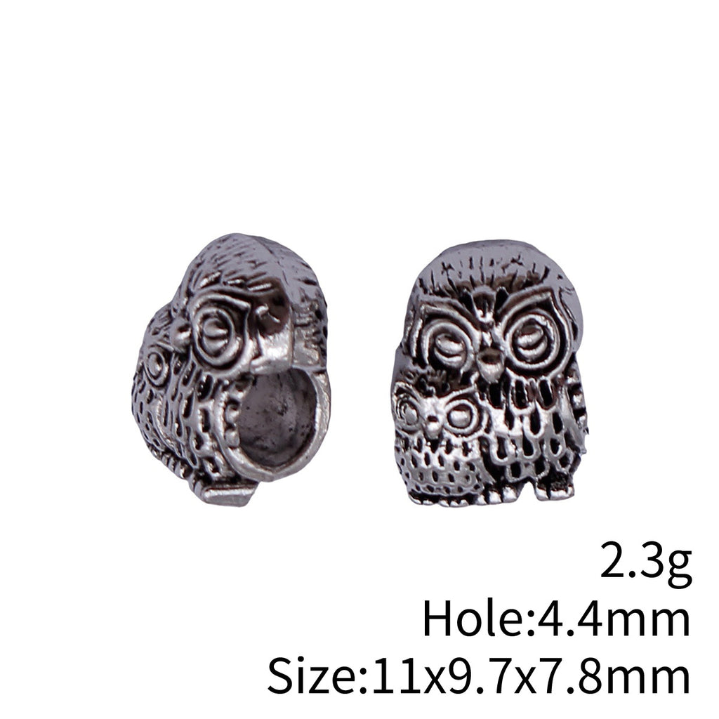 11x9.7x7.8mm 2.3g Antique Silver Zinc Alloy Owl Large Hole Cat Beads for DIY Bracelet Jewelry Making