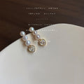 Gold Tone Triple Pearl And Clear Heart Drop Stud Earrings view 4