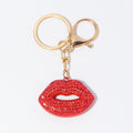 Red Rhinestone Lips Keychain Gold Tone Metal Bag Charm view 3