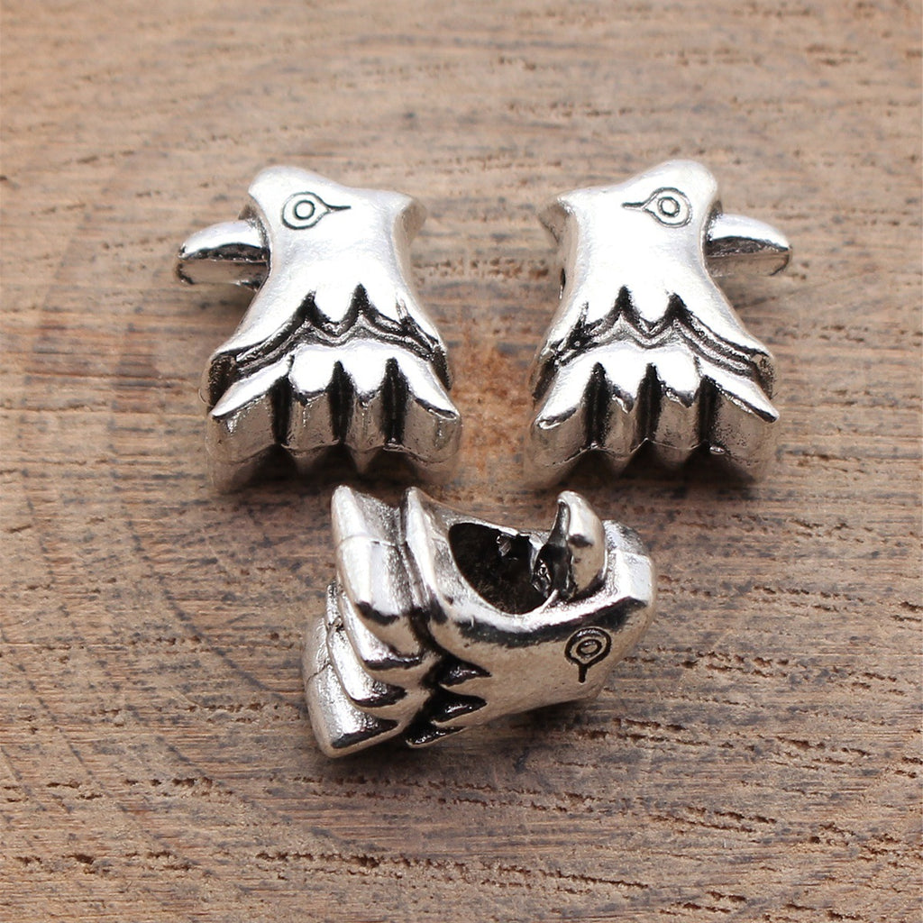 15x12x7.7mm 3.7g Antique Silver Zinc Alloy Eagle Head Large Hole Beads for DIY Bracelet Jewelry Making