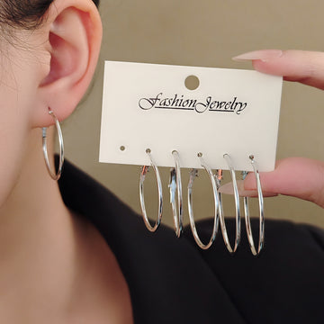 Gold and Silver Three Pair Classic Hoop Earring Sets