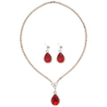 Silver Amber Teardrop Rhinestone Necklace Earring Set view 5