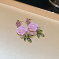 Rose Flower Rhinestone Earrings And Necklace Color Styles view 8
