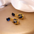 Green and Blue Faceted Stone Gold Tone Dangle Earrings view 3
