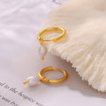Freshwater Pearl Huggie Hoop Drop Earrings Gold Or Steel view 2
